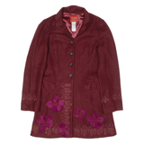 KENZO Womens Overcoat Coat Maroon Wool Floral UK 8