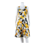 Womens Fit & Flare Dress Yellow Floral Sleeveless Midi M