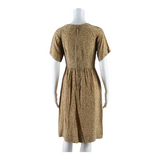 Womens A-Line Dress Beige Floral Short Sleeve Knee Length S