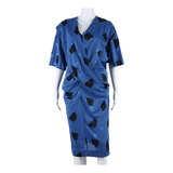 Womens Wrap Dress Blue Spotted Short Sleeve Midi L