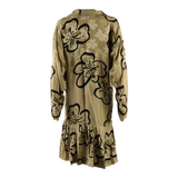 ST GILLIAN Womens A-Line Dress Gold Silk Floral Long Sleeve Knee Length UK 10