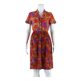 Womens A-Line Dress Red Floral Short Sleeve Knee Length S