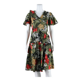 Womens Wrap Dress Green Floral Short Sleeve Midi M