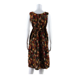Womens Fit & Flare Dress Maroon Corduroy Floral Sleeveless Midi M