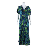 CAROLE LITTLE Womens Day Dress Blue Floral Short Sleeve Long UK 14