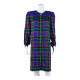LESLIE FAY Womens Shift Dress Blue Check Long Sleeve Midi UK 10