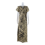 GABRIELLE Womens Day Dress Beige Animal Print Short Sleeve Long M
