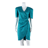 MS CLAUS Womens Wrap Dress Blue Short Sleeve Midi UK 8