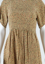 Womens A-Line Dress Beige Floral Short Sleeve Knee Length S