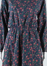Womens A-Line Dress Blue Floral Long Sleeve Midi S