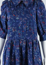 Womens A-Line Dress Blue Floral Midi L