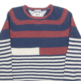 TOMMY HILFIGER Mens Patterned Jumper Blue Striped Cable Knit M