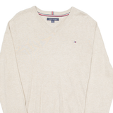 TOMMY HILFIGER Mens Jumper Beige V-Neck Tight Knit M