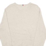 TOMMY HILFIGER Mens Jumper Beige V-Neck Tight Knit M
