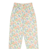 FASHION UP Floral High Waisted Womens Twill Trousers White Tapered W26 L30