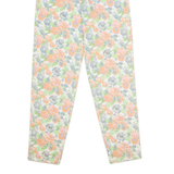 FASHION UP Floral High Waisted Womens Twill Trousers White Tapered W26 L30