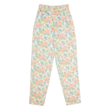 FASHION UP Floral High Waisted Womens Twill Trousers White Tapered W26 L30