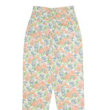 FASHION UP Floral High Waisted Womens Twill Trousers White Tapered W26 L30