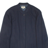 MANI Womens Blazer Jacket Blue Knit Wool 90s Pinstripe L