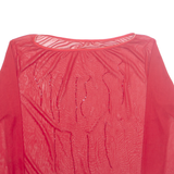 Sheer Beaded Womens Top Red Long Sleeve M