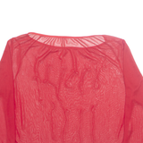 Sheer Beaded Womens Top Red Long Sleeve M