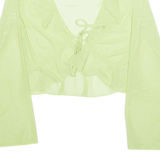 Sheer Womens Top Green V-Neck Long Sleeve M