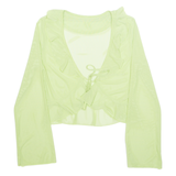Sheer Womens Top Green V-Neck Long Sleeve M