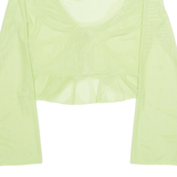 Sheer Womens Top Green V-Neck Long Sleeve M
