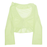Sheer Womens Top Green V-Neck Long Sleeve M