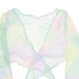 Sheer Cropped Tie-dye Womens Kimono Top Green Long Sleeve S