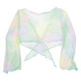 Sheer Cropped Tie-dye Womens Kimono Top Green Long Sleeve S