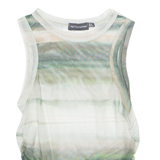 PRETTYLITTLETHING Sheer Ruched Womens Printed Top Green Sleeveless Striped UK 8