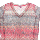 CECIL Sheer Womens Printed Top Red V-Neck Crazy Pattern M