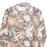 STRADIVARIUS Sheer Marble Womens Printed Shirt Brown Collared Crazy Pattern M