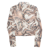 STRADIVARIUS Sheer Marble Womens Printed Shirt Brown Collared Crazy Pattern M