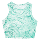 Sheer Marble Cropped Womens Printed Top Green Sleeveless Crazy Pattern S