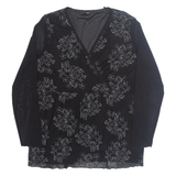Womens Printed Top Black V-Neck Long Sleeve Floral 3XL