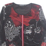 PASSPORT Womens Printed Top Black Long Sleeve Floral M