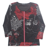 PASSPORT Womens Printed Top Black Long Sleeve Floral M