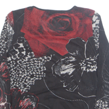PASSPORT Womens Printed Top Black Long Sleeve Floral M