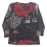 PASSPORT Womens Printed Top Black Long Sleeve Floral M