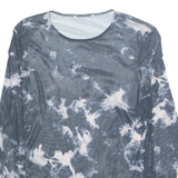 Tie-dye Sheer Womens Printed Top Blue Long Sleeve Crazy Pattern S