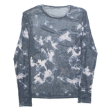 Tie-dye Sheer Womens Printed Top Blue Long Sleeve Crazy Pattern S