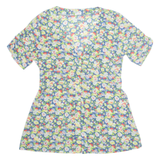 Belted Womens Printed Blouse Green V-Neck Floral UK 16