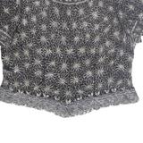 PAPELL BOUTIQUE Beaded Womens Printed Top Black Silk Floral XL