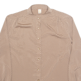 DEL MOD Womens Shirt Brown Button Neck Long Sleeve M