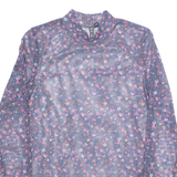 PIECES Sheer Womens Printed Top Purple High Neck Long Sleeve Floral S