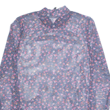 PIECES Sheer Womens Printed Top Purple High Neck Long Sleeve Floral S