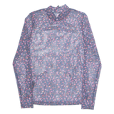 PIECES Sheer Womens Printed Top Purple High Neck Long Sleeve Floral S