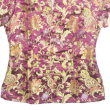 KAIYU Eastern Inspired Womens Printed Top Maroon V-Neck Floral S